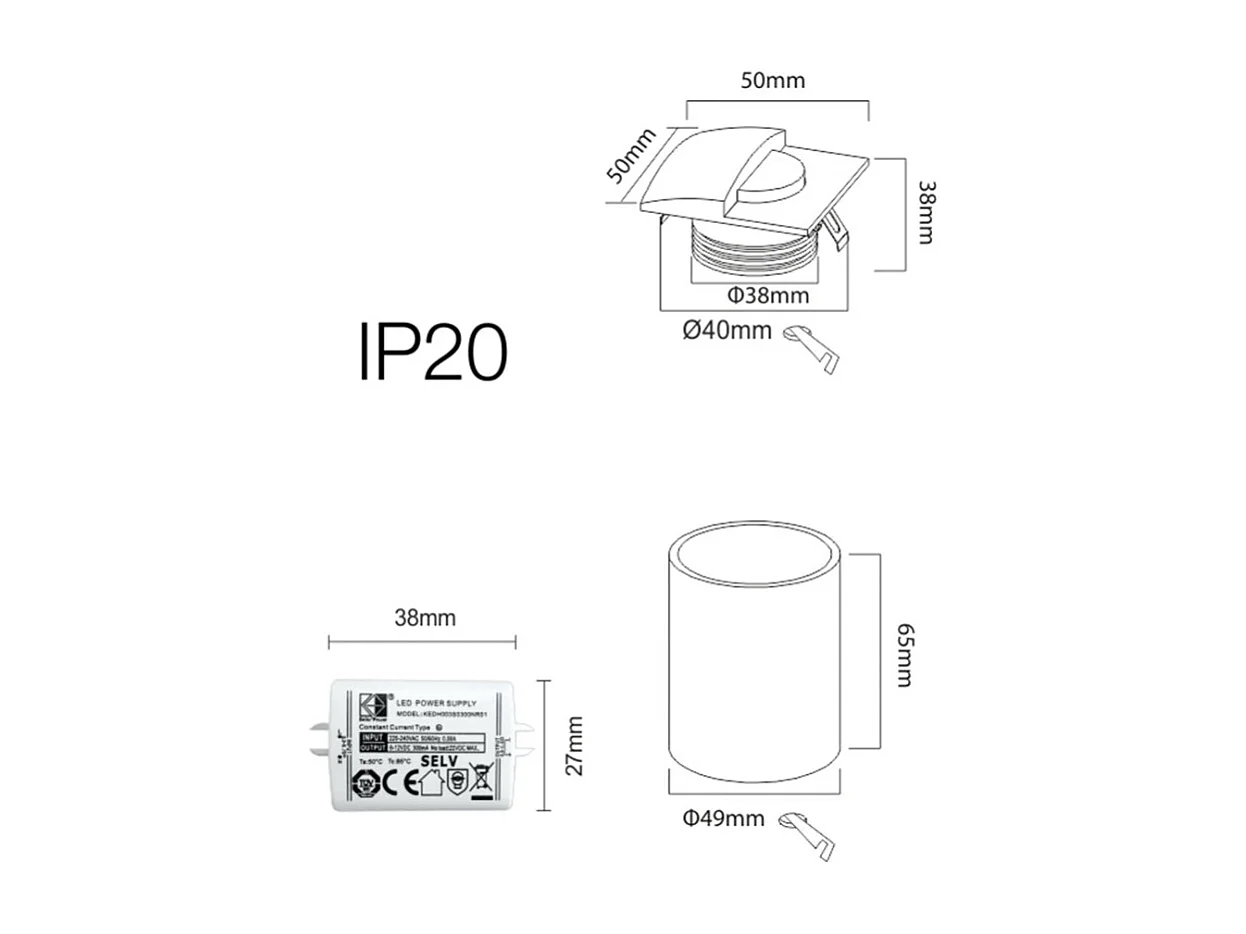 Skin - Beneito & Faure LED wpuszczana lampa schodowa - 2W, ciepłe światło 3000K, 120° - biała kwadratowa wpuszczana lampa ścienna