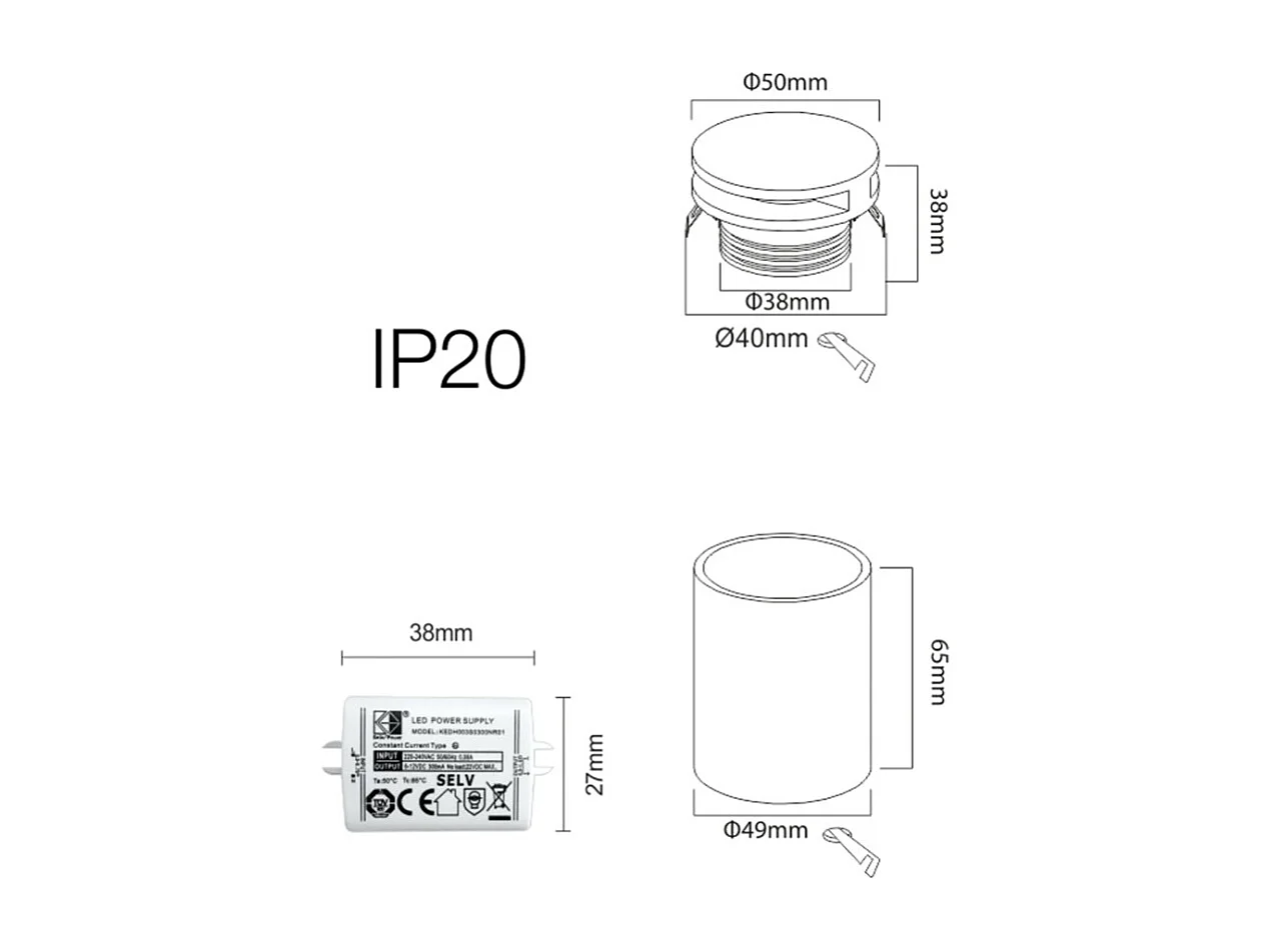Grow - Foco empotrable LED Beneito & Faure - 4 W, luz cálida 3000 K, 120° - Aplique de pared redondo blanco