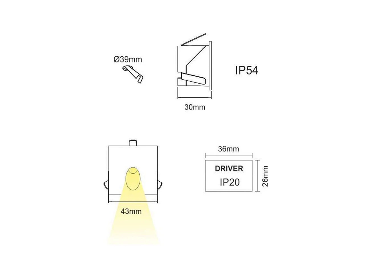 Luky - Beneito & Faure LED inbouwspot - 2W, 3200K warm licht, 65° - Zwarte vierkante inbouwspot