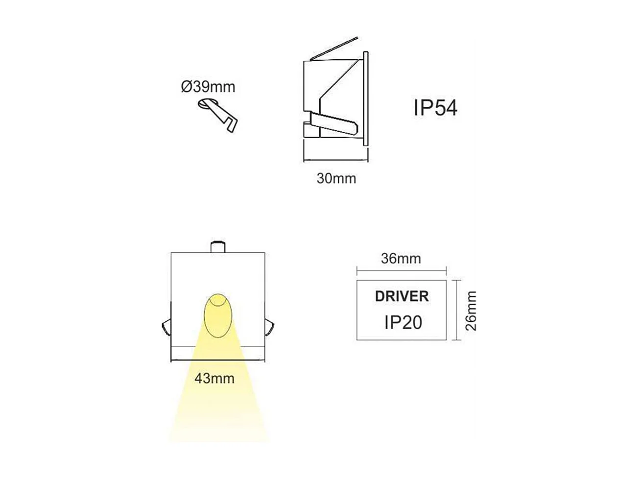 Luky - Beneito & Faure LED inbouwspot - 2W, 3200K warm licht, 65° - Zwarte vierkante inbouwspot