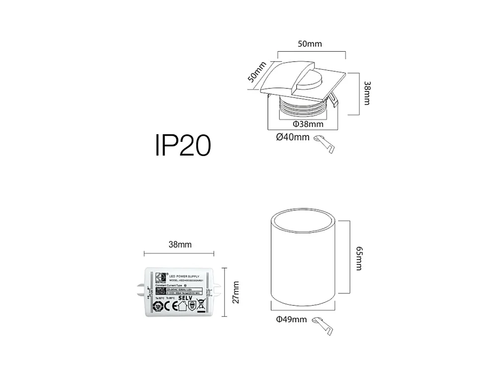 Skin - Beneito & Faure LED inbouwspot - 2W, 3000K warm licht, 120° - Zwarte vierkante inbouwwandlamp