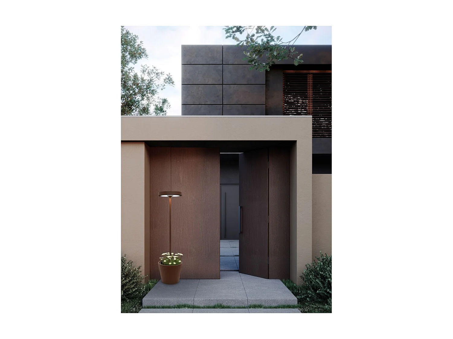 Poldina Reverso Solar L Corten - Solar- und wiederaufladbare LED-Stehleuchte 11,7 W - Stehleuchte für den Innen- und Außenbereich, H. 156 cm