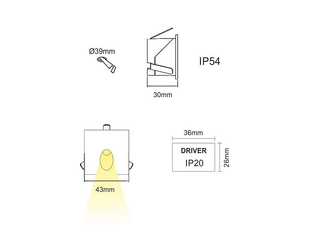 Luky - Beneito & Faure LED wpuszczana lampa schodowa - 2W, światło naturalne 4000K, 65° - Czarny kwadratowy reflektor wpuszczany