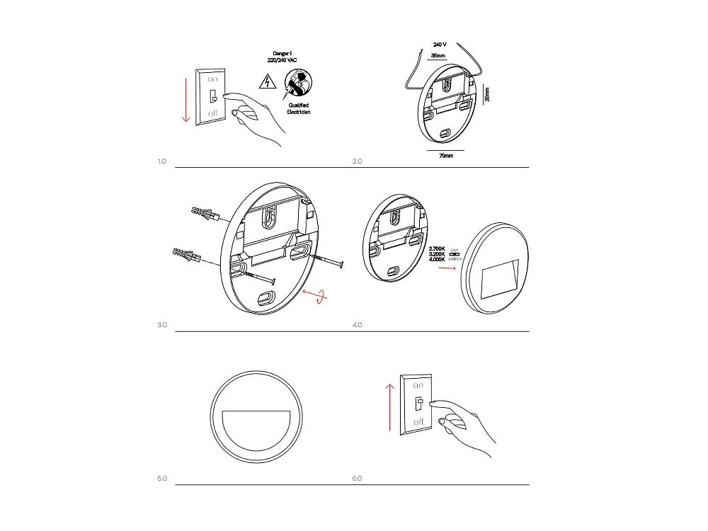 Beneito & Faure - Mis R Wall 3W LED Inbouw Trapverlichting - Ronde Wand Trapverlichting IP65 Schakelaar 2700K/3200K/4000K - Cortenstaal