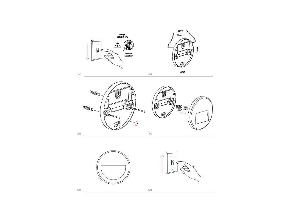 Beneito & Faure - Mis R Wall 3W LED inbouw trapverlichting - Ronde wandtrapverlichting IP65 schakelaar 2700K/3200K/4000K - Zwart