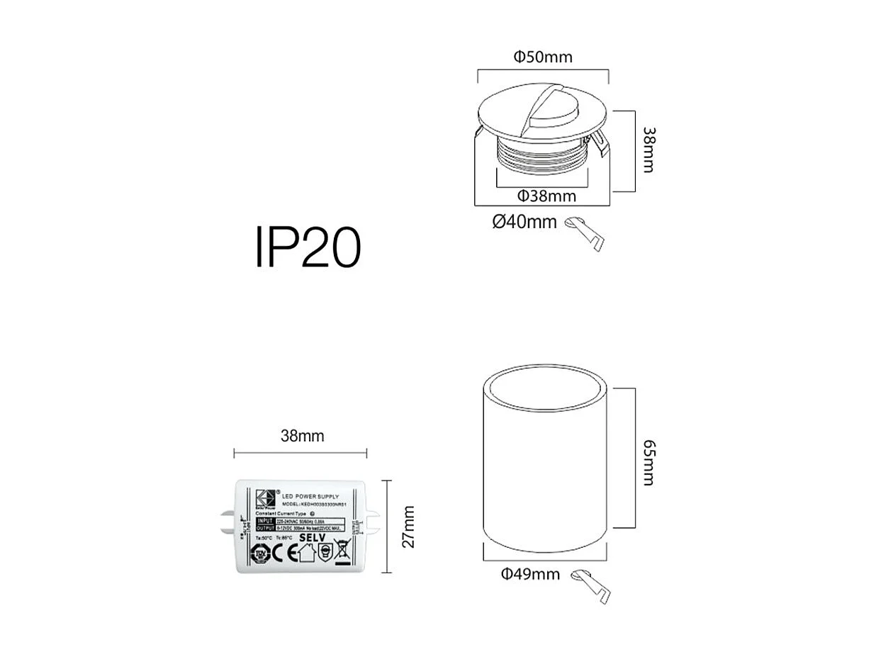 Ilo - Beneito & Faure LED inbouw wandlamp - 2W, 3000K warm licht, 120° - Witte ronde inbouw wandlamp