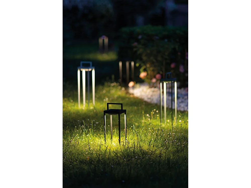 Zafferano - Lanterne solaire 2 LED, 37,3 cm - Lampe murale et de table 2 W avec batterie et capteur crépusculaire - Noir
