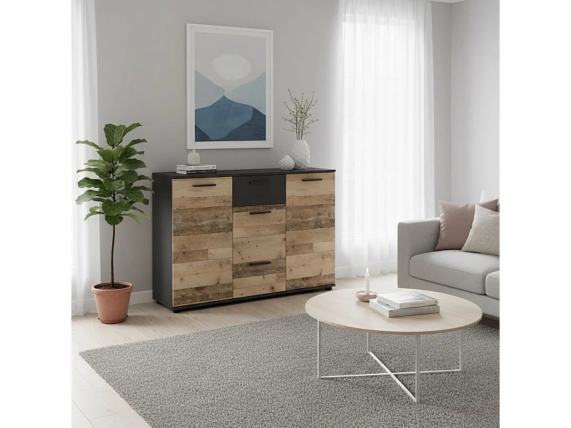 Aparador Berno 3 puertas con cajón natural/grafito 85,3x120,2x32,5 cm