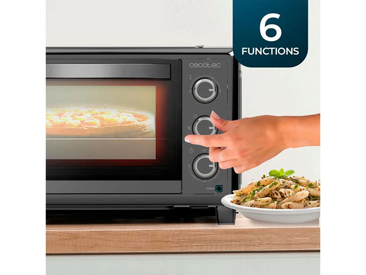 Horno de sobremesa Cecotec Bake&Toast 2600 4Pizza 1500W 26L piedra especial pizzas negro