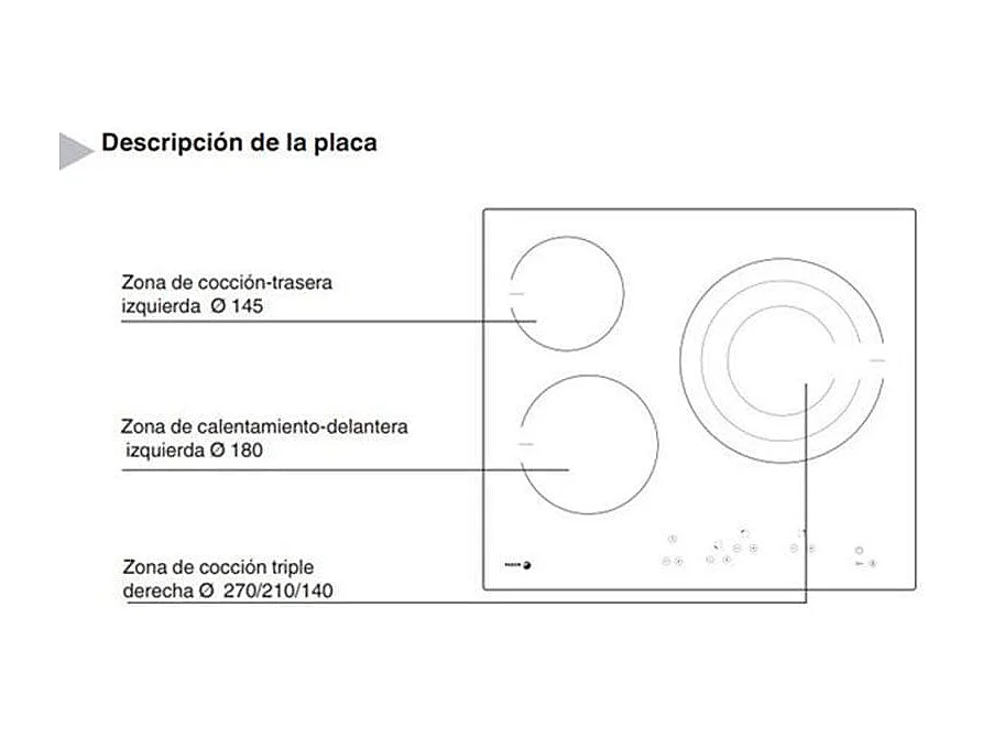 Vitrocerámica Fagor 3VFT-330AS 3 zonas de cocción 9 niveles de potencia negro 5x57,6x51,8 cm