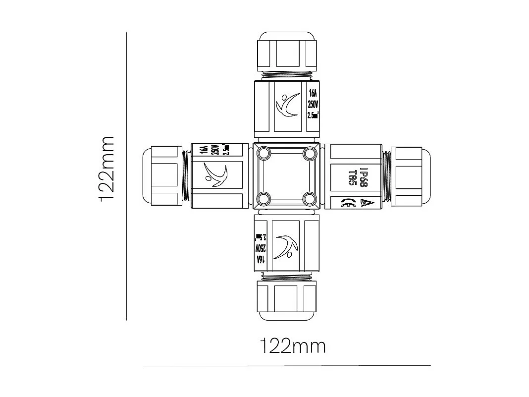 IP68 waterdichte connector voor buitenverlichting - X-vorm - hoge beveiliging 16A 240V Beneito & Faure - stekker, stopcontact