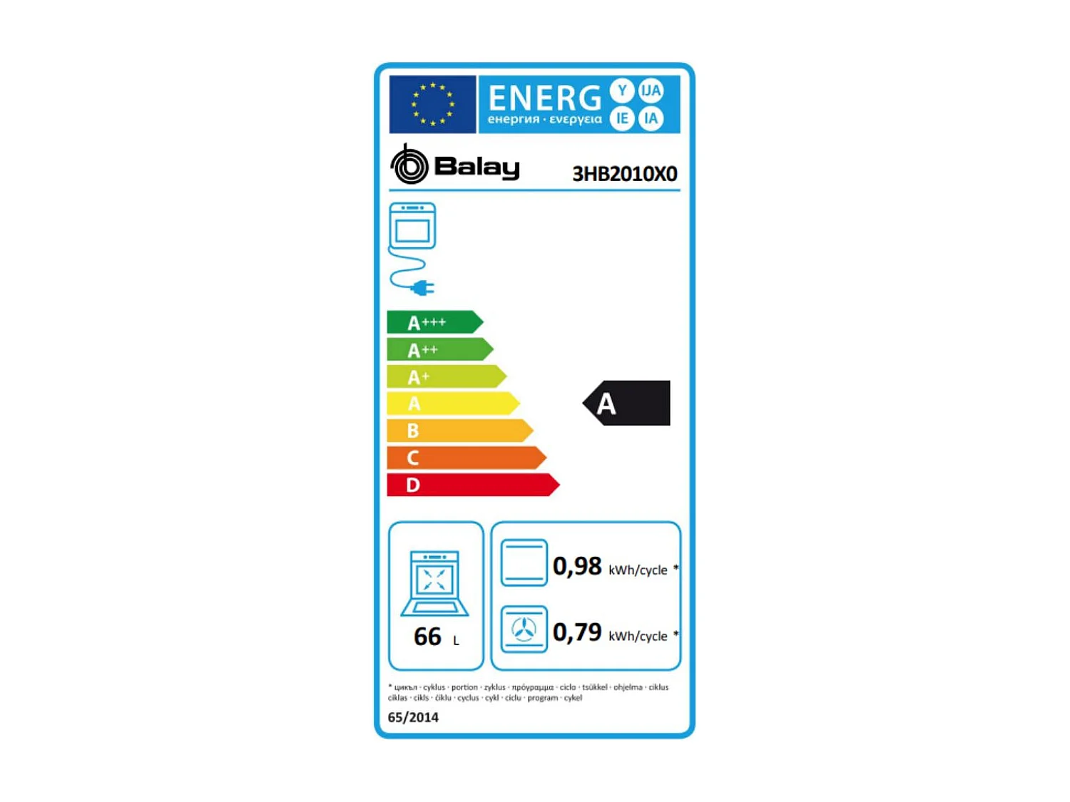 Horno Balay 3HB2010X0 66L 5 programas A inox 59,4 cm