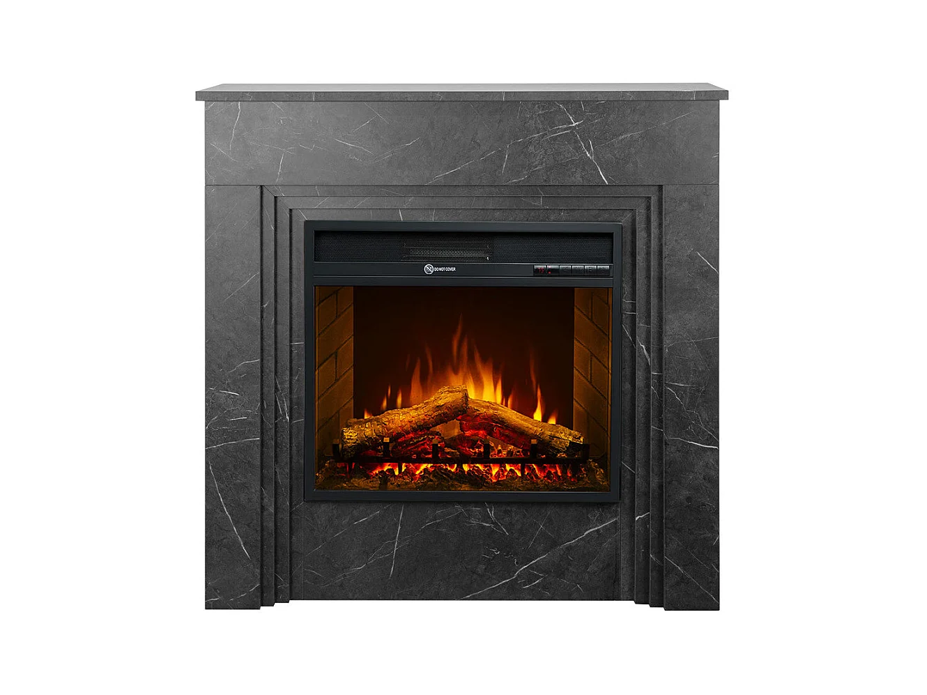 BELLINI elektrische haard, staande haard in zwart marmerlook hout, Gemaakt in Italië, L96 x D35 x H96
