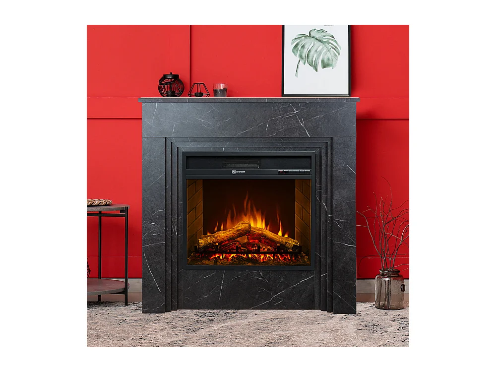 BELLINI elektrische haard, staande haard in zwart marmerlook hout, Gemaakt in Italië, L96 x D35 x H96