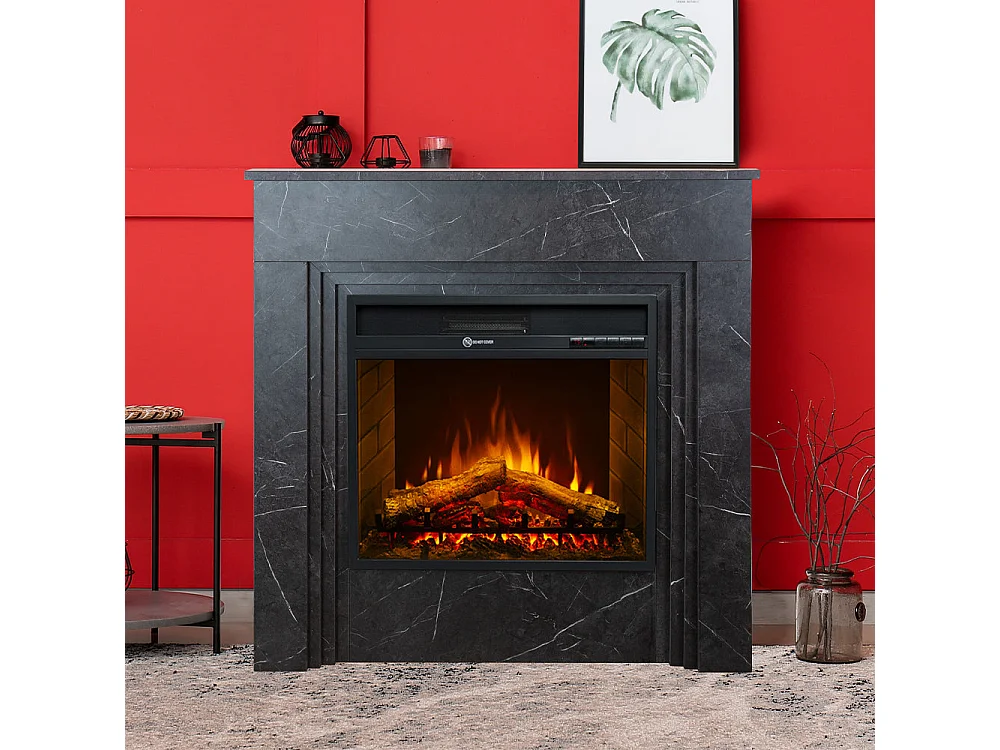 Lareira elétrica BELLINI, lareira de chão em madeira com efeito mármore preto, Fabricado na Itália, C96 x P35 x A96