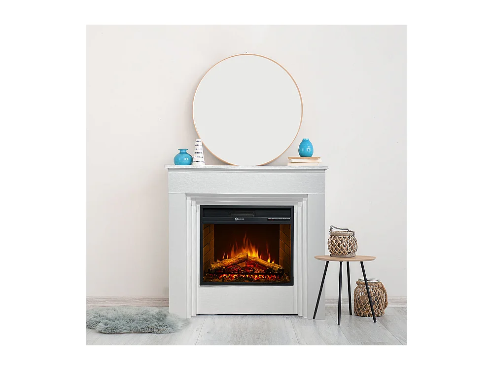 Camino elettrico caminetto da terra BELLINI in legno Bianco Made in Italy L96 x P35 x H96