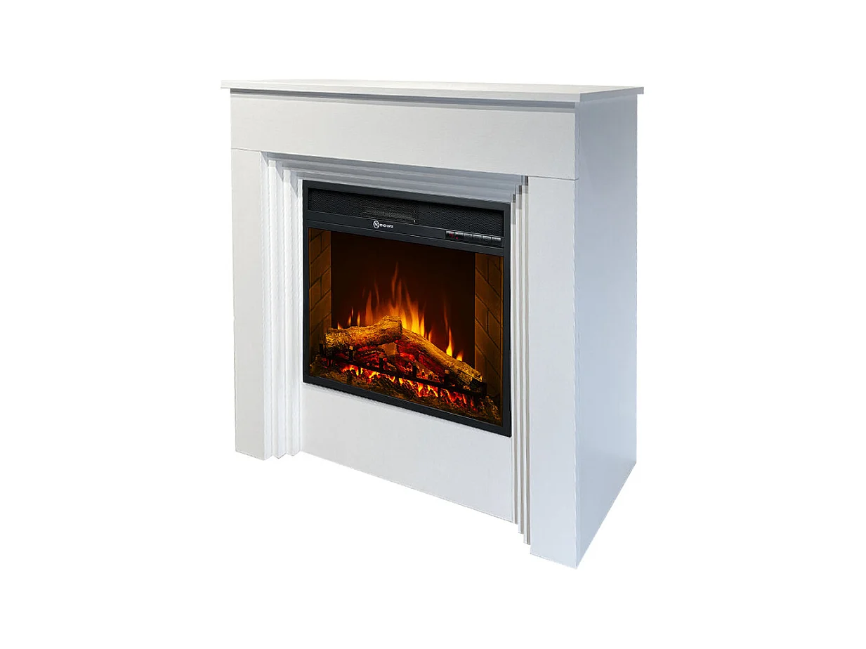 Camino elettrico caminetto da terra BELLINI in legno Bianco Made in Italy L96 x P35 x H96