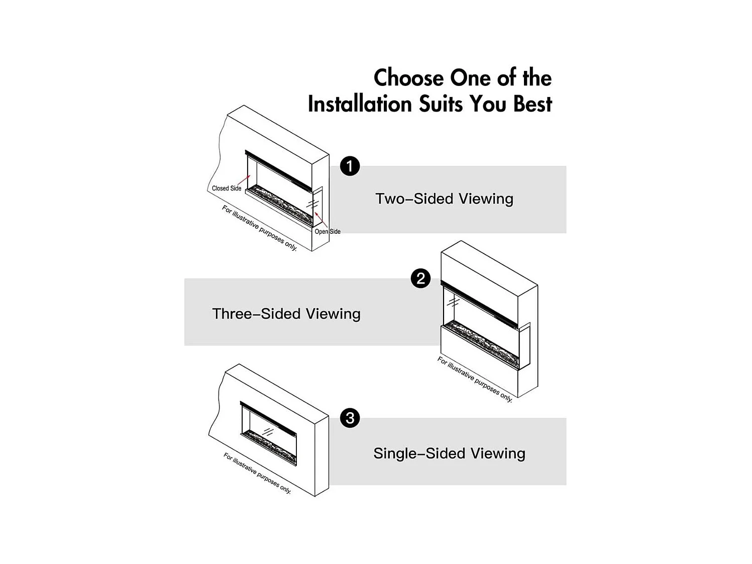 Elektrische wandhaard, 3-zijdige inbouwhaard, BOSTON100 L101,6 x D20 x H44