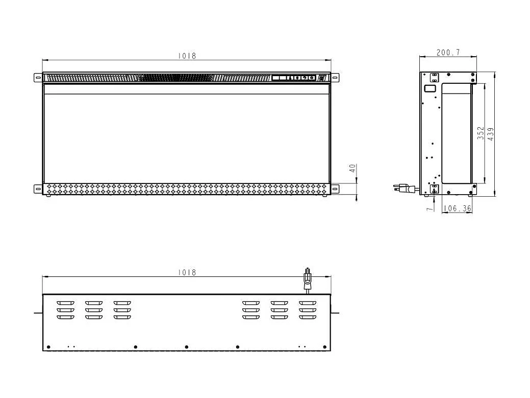 Elektrische wandhaard, 3-zijdige inbouwhaard, BOSTON100 L101,6 x D20 x H44