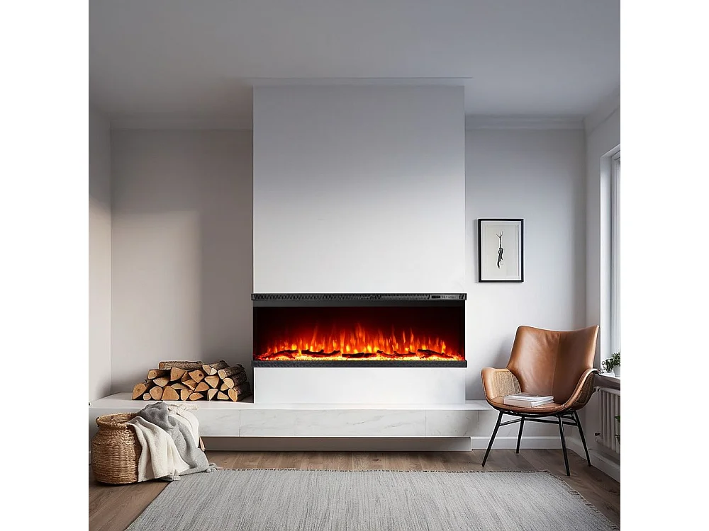 Chimenea eléctrica de pared, chimenea empotrada de 3 lados, BOSTON100 L101,6 x P20 x H44