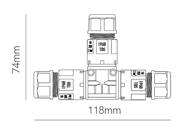 IP68 waterdichte connector voor buitenverlichting - T-vorm - Hoge beveiliging 16A 240V Beneito & Faure - Stekker, stopcontact
