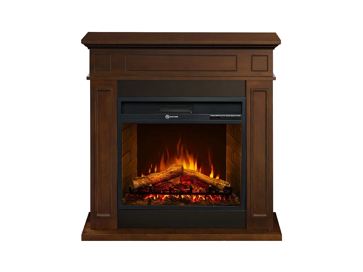 Camino elettrico caminetto da terra JEFFERSON in legno Noce L 89,5 x H90,5 x P28