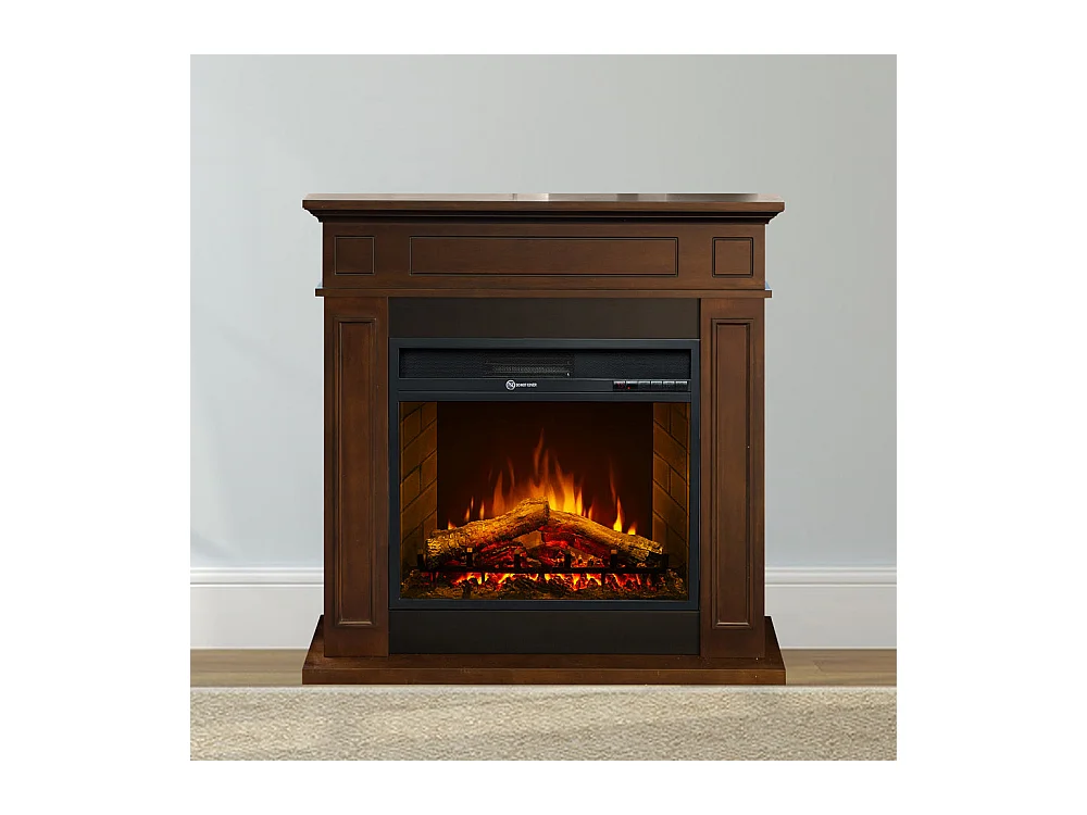 Camino elettrico caminetto da terra JEFFERSON in legno Noce L 89,5 x H90,5 x P28