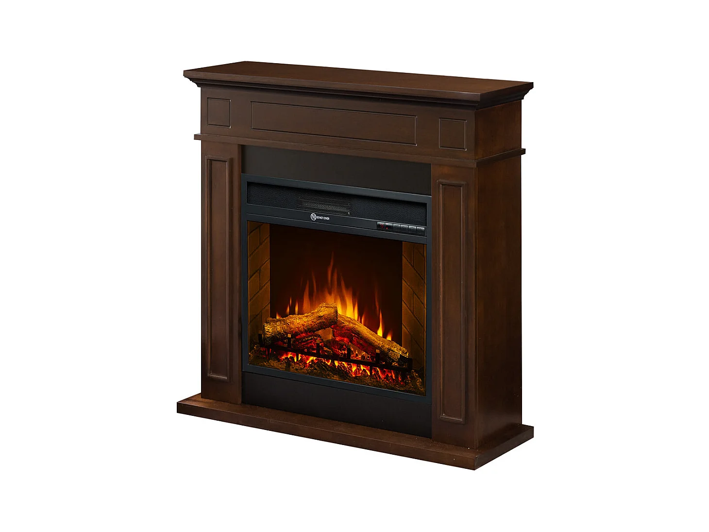 Camino elettrico caminetto da terra JEFFERSON in legno Noce L 89,5 x H90,5 x P28