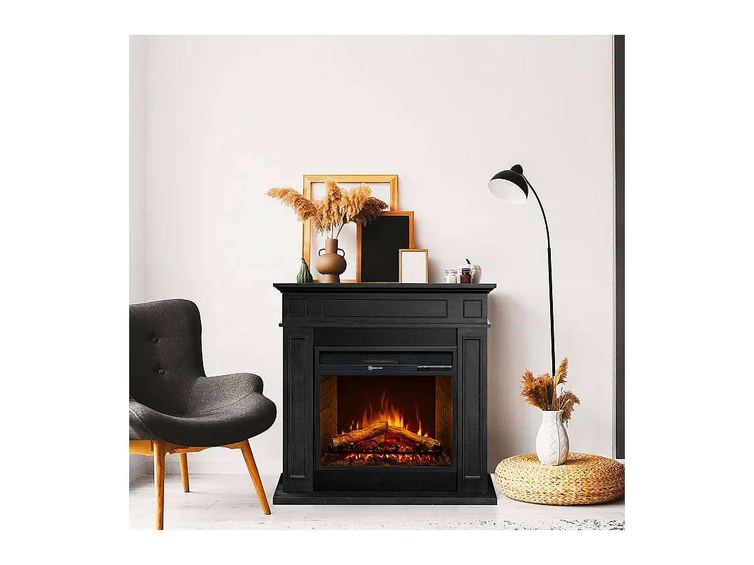 JEFFERSON elektrische haard staande haard in zwart hout L 89,5 x H 90,5 x D 28