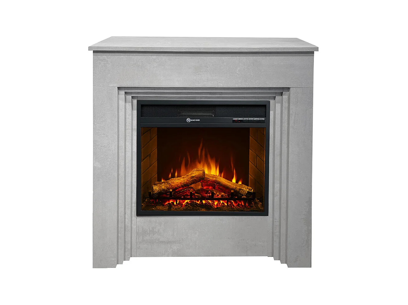 Camino elettrico caminetto da terra BELLINI in legno effetto Cemento Made in Italy L96 x P35 x H96