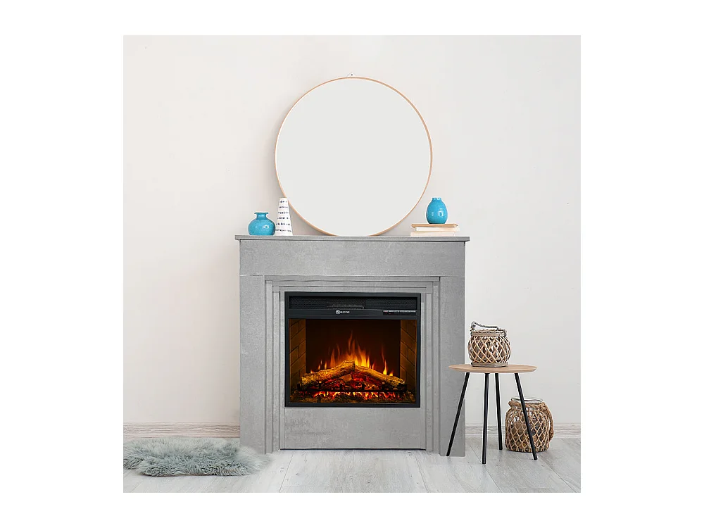 Camino elettrico caminetto da terra BELLINI in legno effetto Cemento Made in Italy L96 x P35 x H96