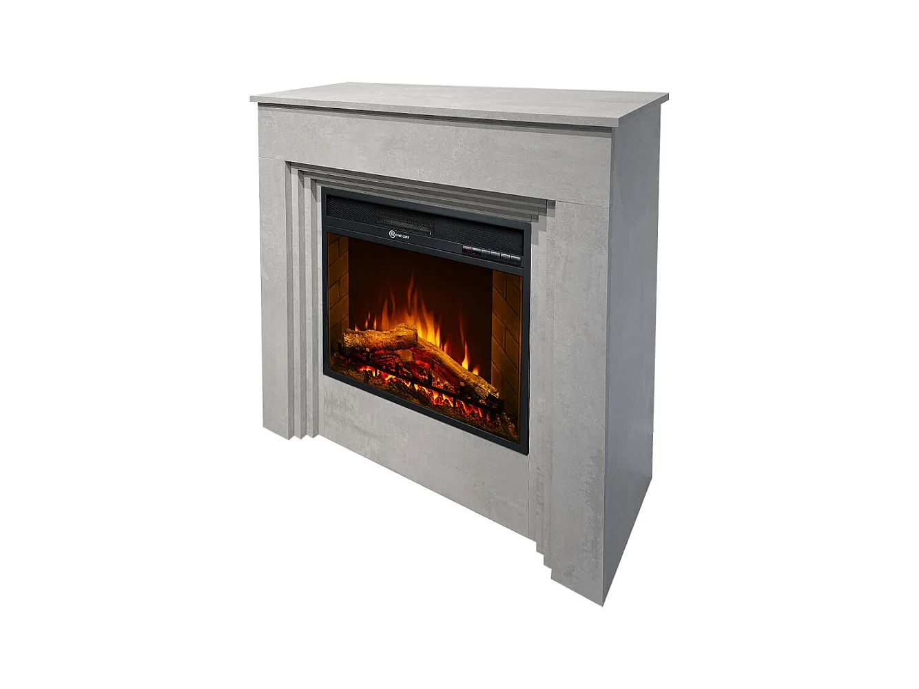 Camino elettrico caminetto da terra BELLINI in legno effetto Cemento Made in Italy L96 x P35 x H96