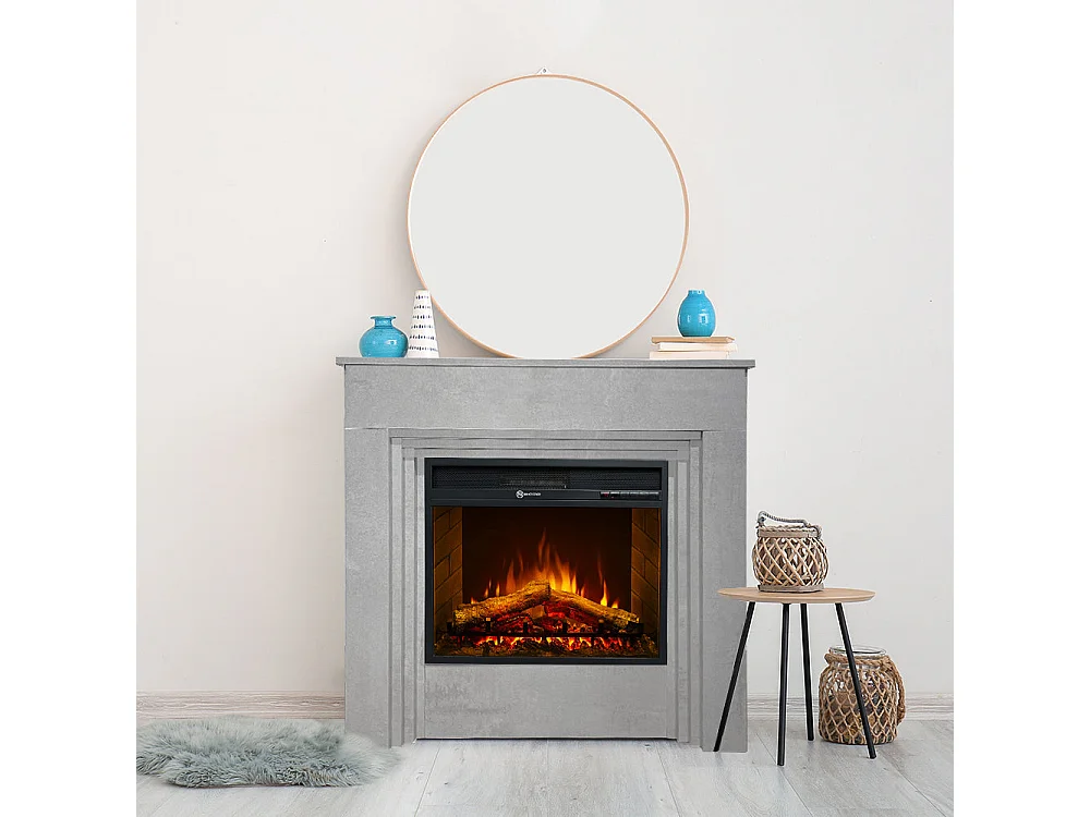 Cheminée électrique BELLINI effet béton, fabriquée en Italie, L96xP35xH96 cm.