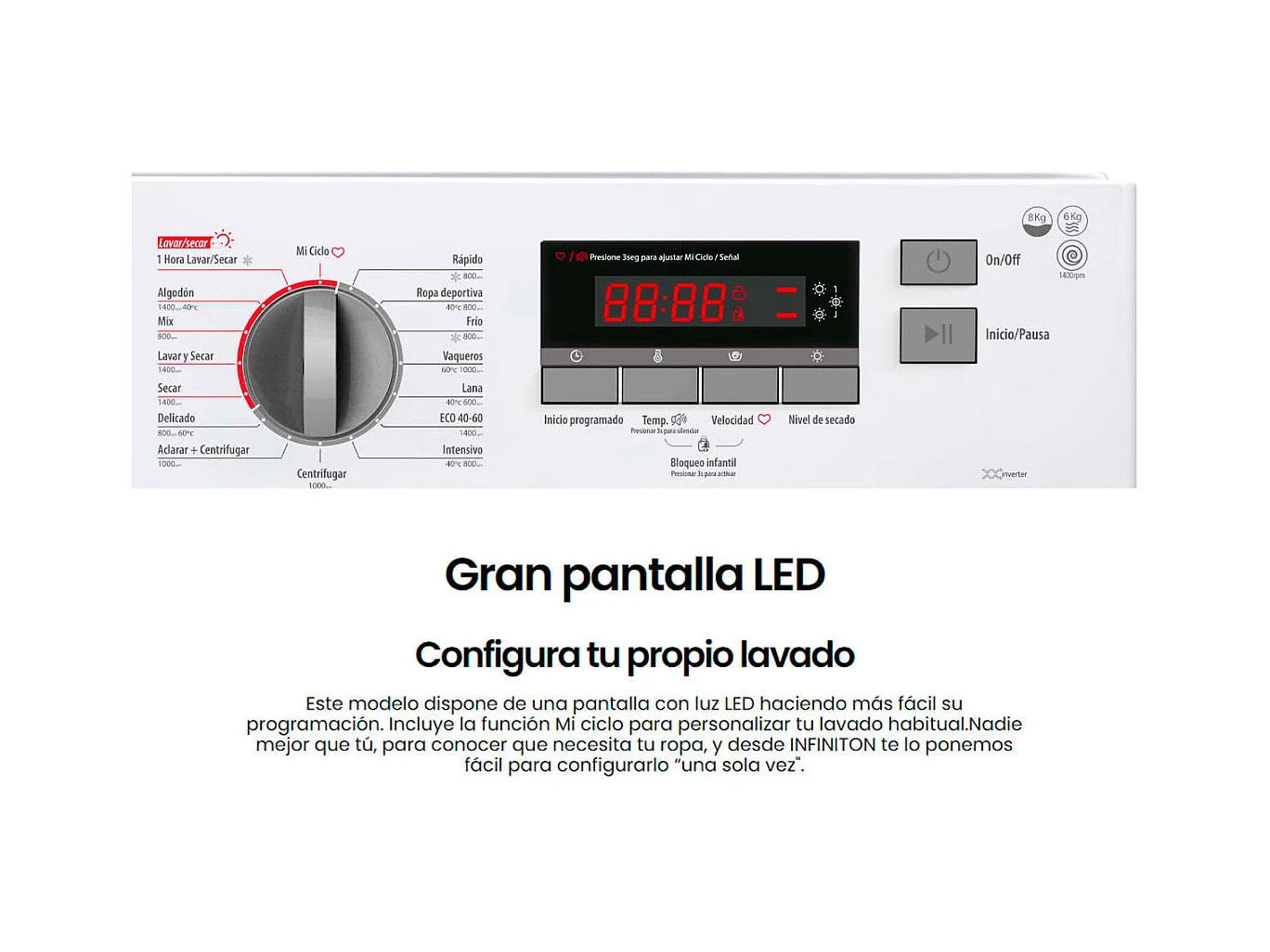 Lavadora/secadora Infiniton WSD-B695 8kg/6kg 1400 rpm 16 programas A blanco 82,5 cm