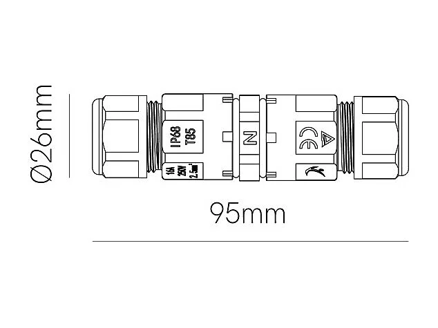 Connecteur étanche IP68 pour éclairage extérieur - Forme linéaire - Haute sécurité 16 A 240 V Beneito & Faure - Fiche, prise