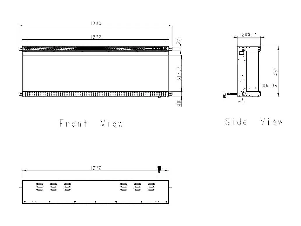 Elektrische wandhaard, 3-zijdige inbouwhaard, BOSTON130 L127 x D20 x H44