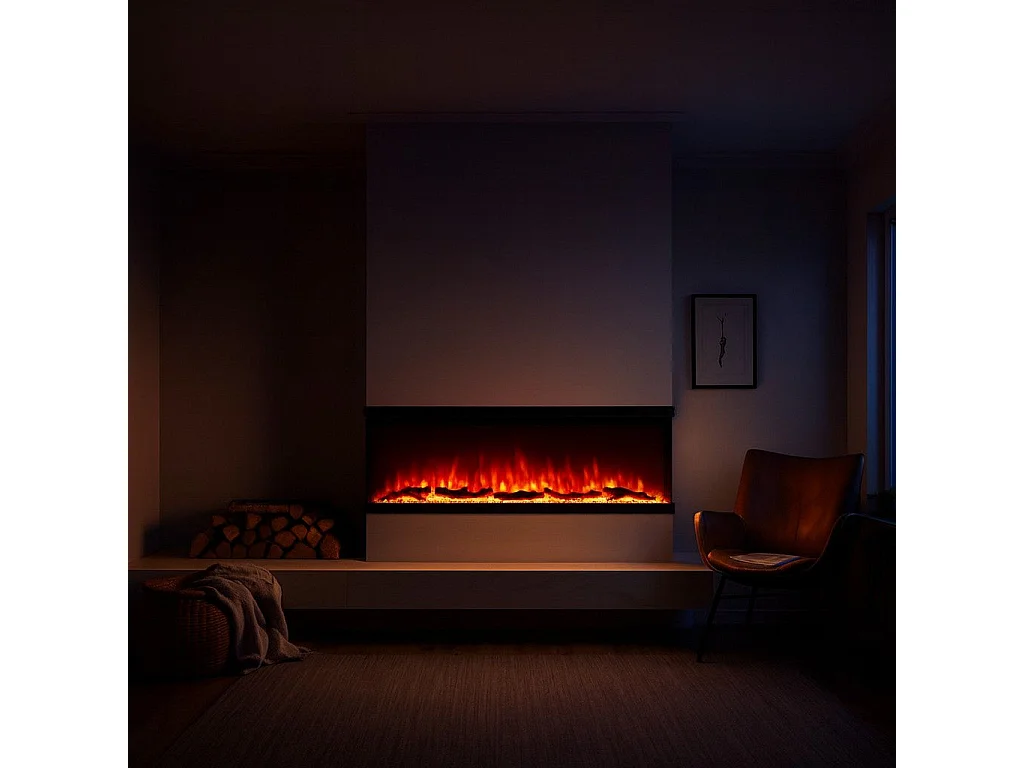 Lareira elétrica de parede, lareira embutida de 3 lados, BOSTON130 C127 x P20 x A44