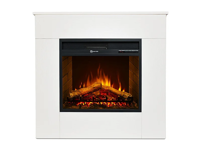 Camino elettrico caminetto da terra in legno bianco Made in Italy MICHELANGELO 96x36x90h