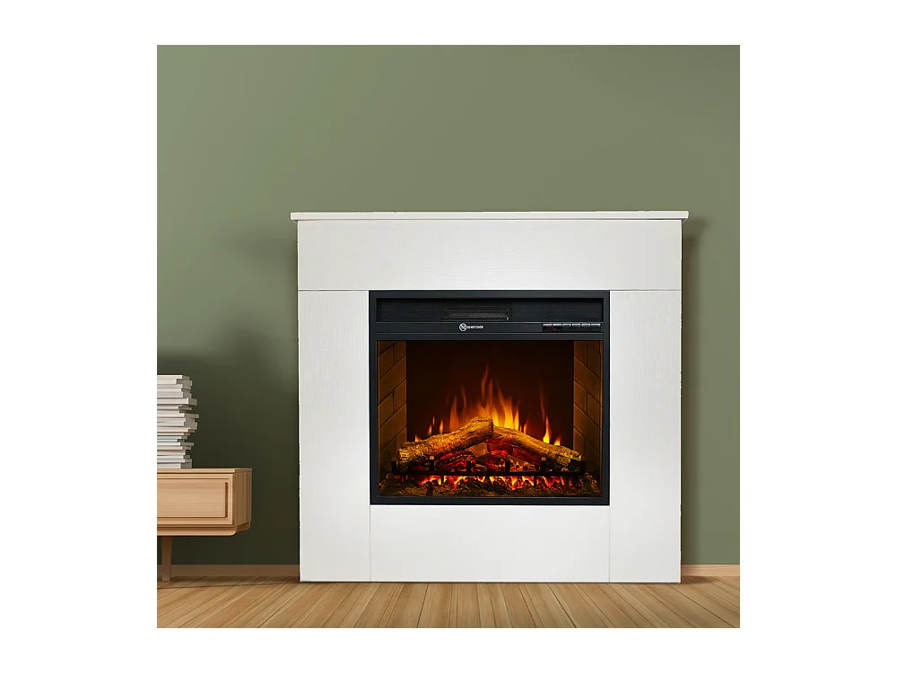 Camino elettrico caminetto da terra in legno bianco Made in Italy MICHELANGELO 96x36x90h