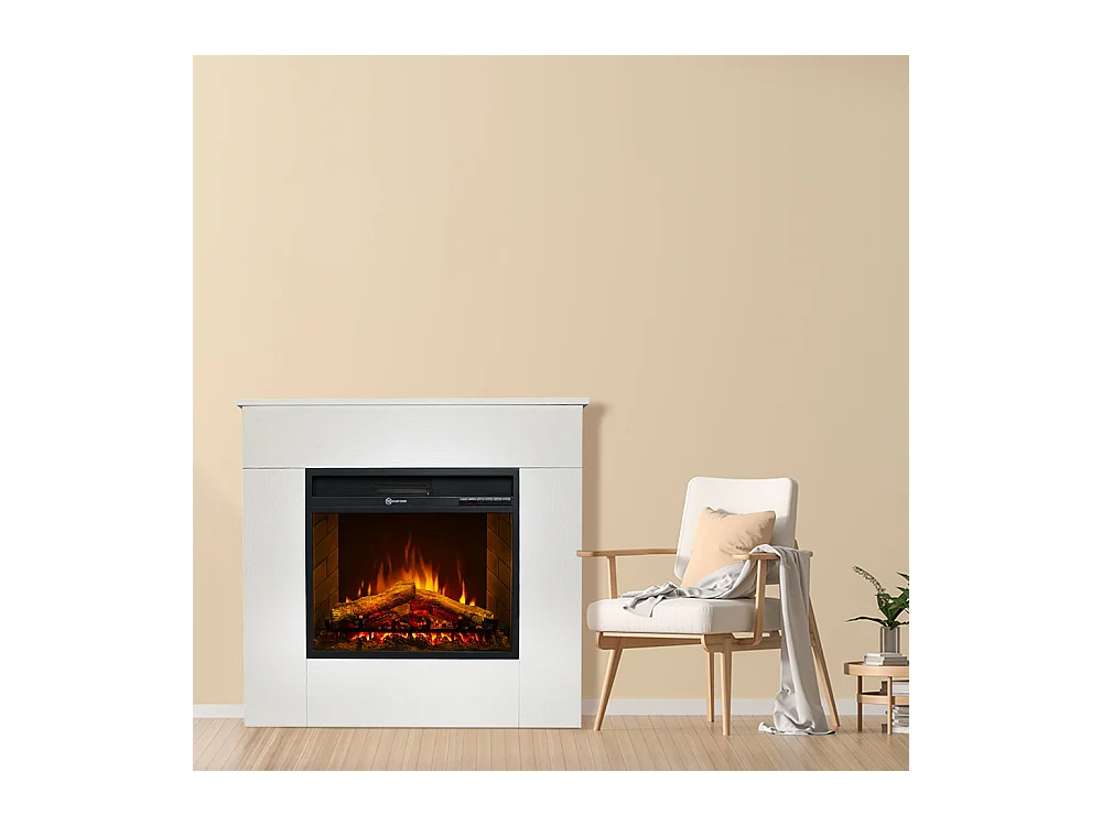 Camino elettrico caminetto da terra in legno bianco Made in Italy MICHELANGELO 96x36x90h