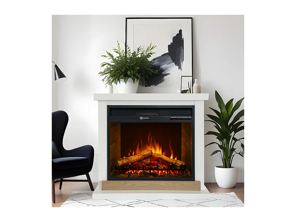 Camino elettrico caminetto da terra Stoccolma in legno bianco L75xP28xH70 cm