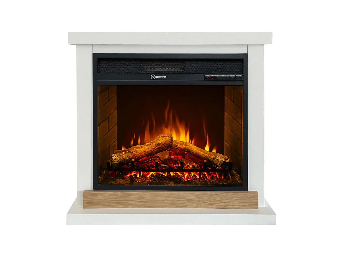 Camino elettrico caminetto da terra Stoccolma in legno bianco L75xP28xH70 cm