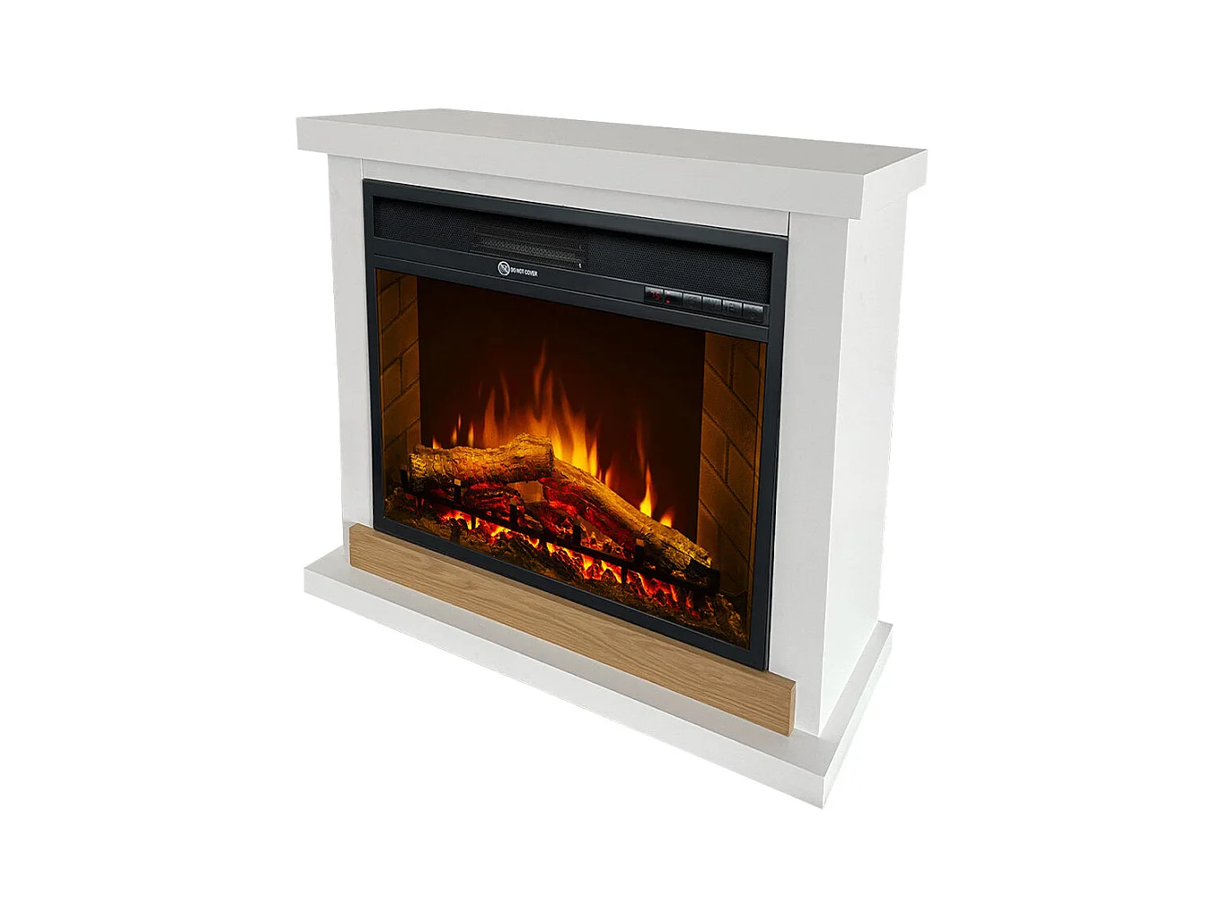 Camino elettrico caminetto da terra Stoccolma in legno bianco L75xP28xH70 cm