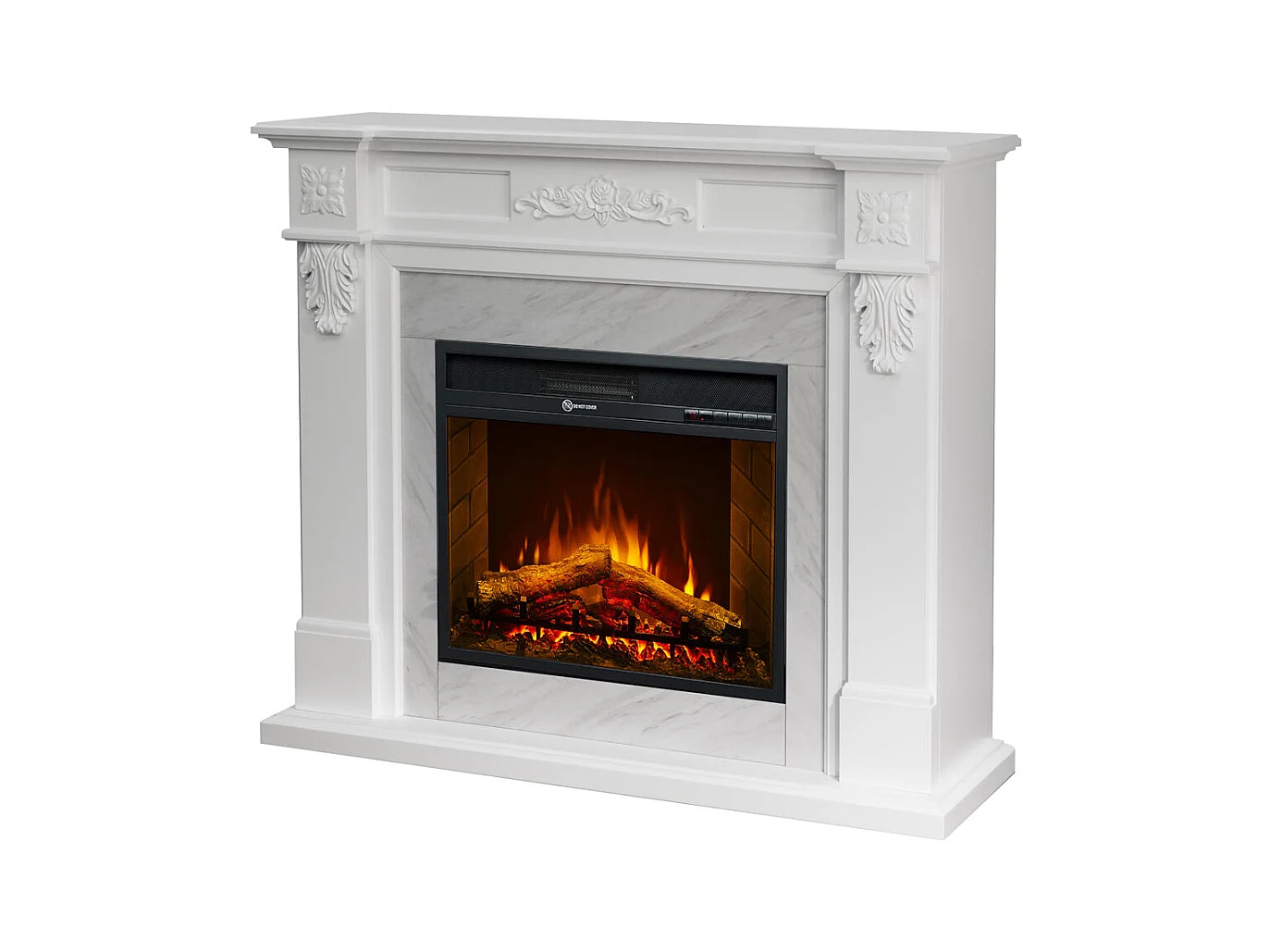 Camino elettrico caminetto da terra TRUMAN Bianco effetto marmo L121 x P38 x H108