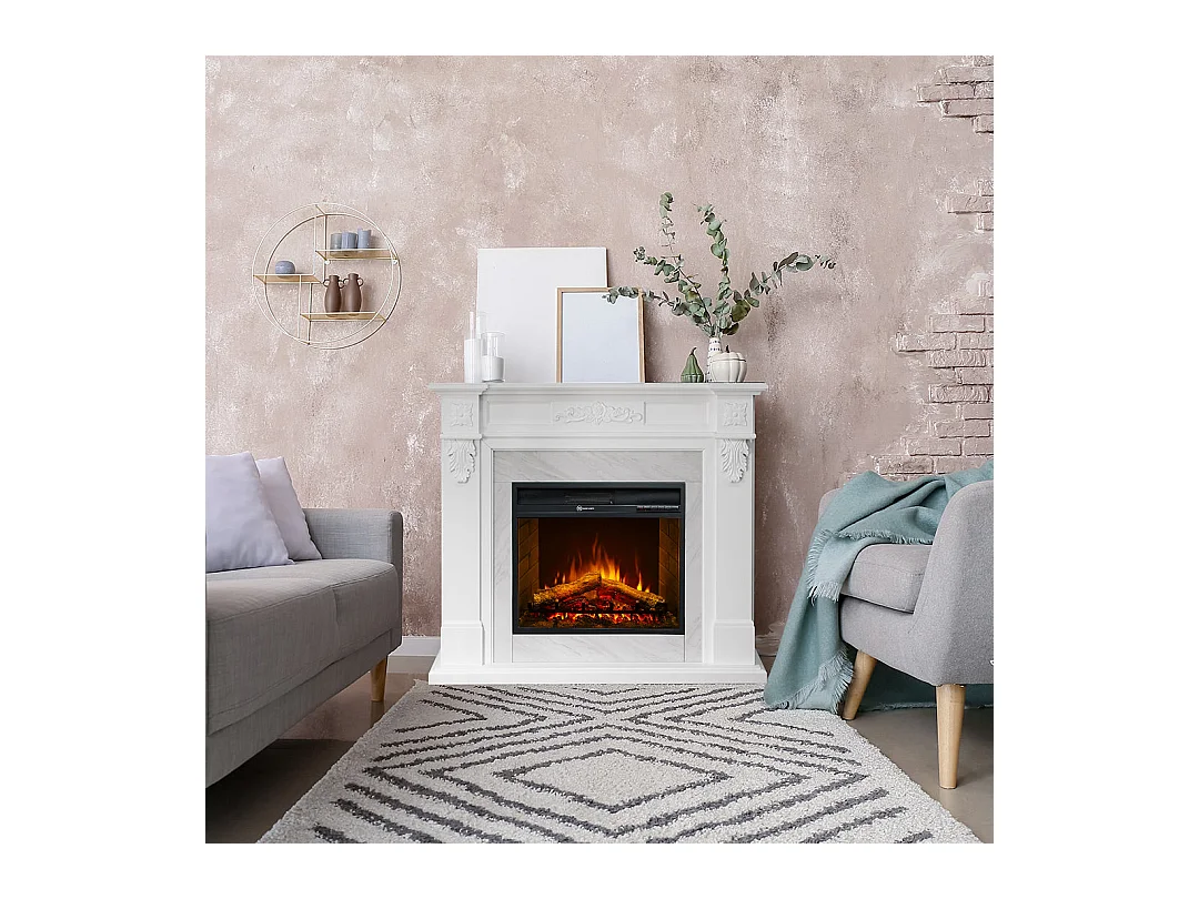 Camino elettrico caminetto da terra TRUMAN Bianco effetto marmo L121 x P38 x H108