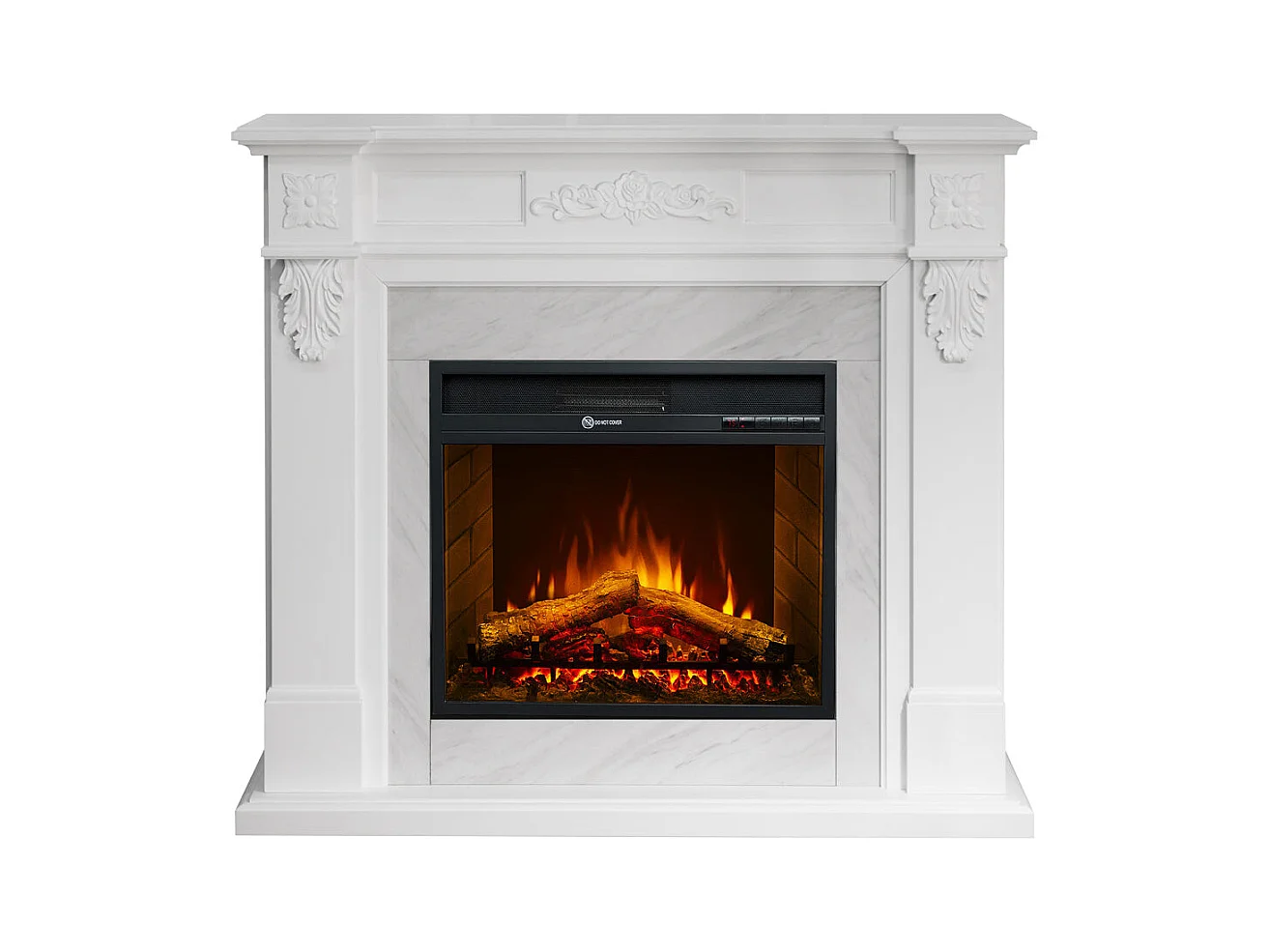 Camino elettrico caminetto da terra TRUMAN Bianco effetto marmo L121 x P38 x H108