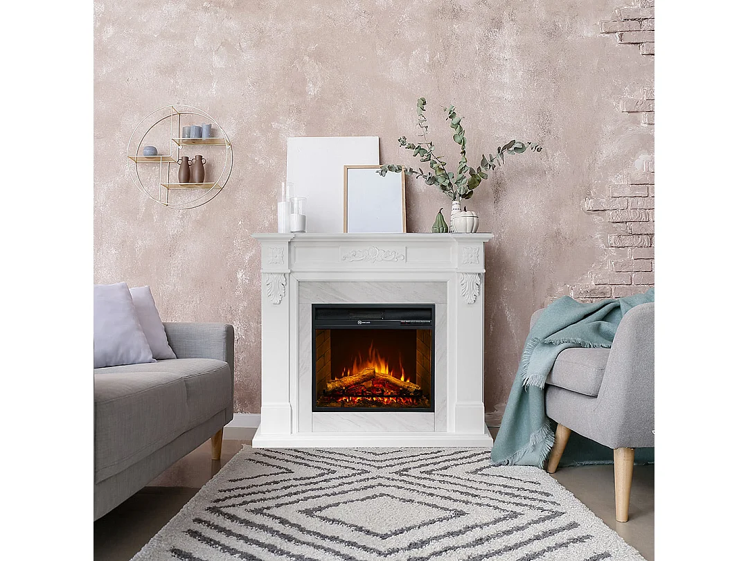 TRUMAN Elektrokamin, Standkamin, weißer Marmoreffekt, L121 x T38 x H108