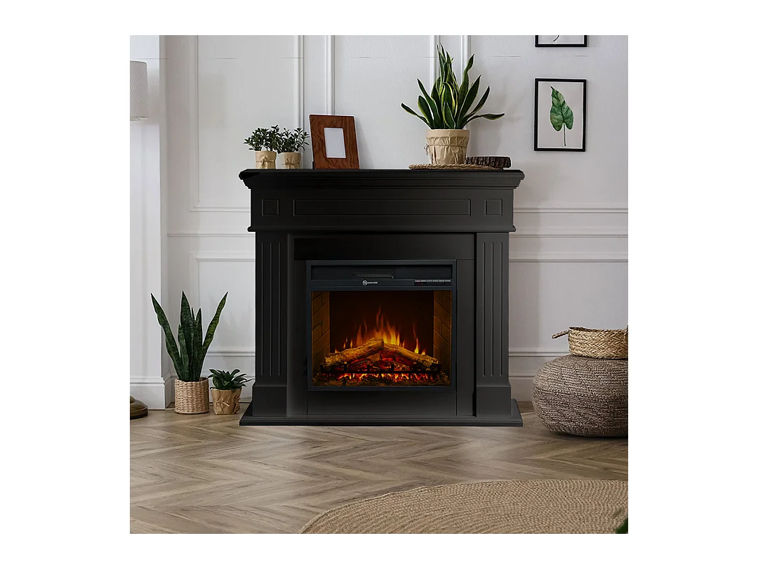 CAMBRIDGE elektrische haard, staande haard, zwart hout, 110x36x100h