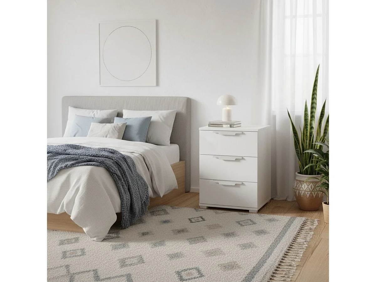 Mesita de noche Naka 3 cajones blanco 61x46x42 cm