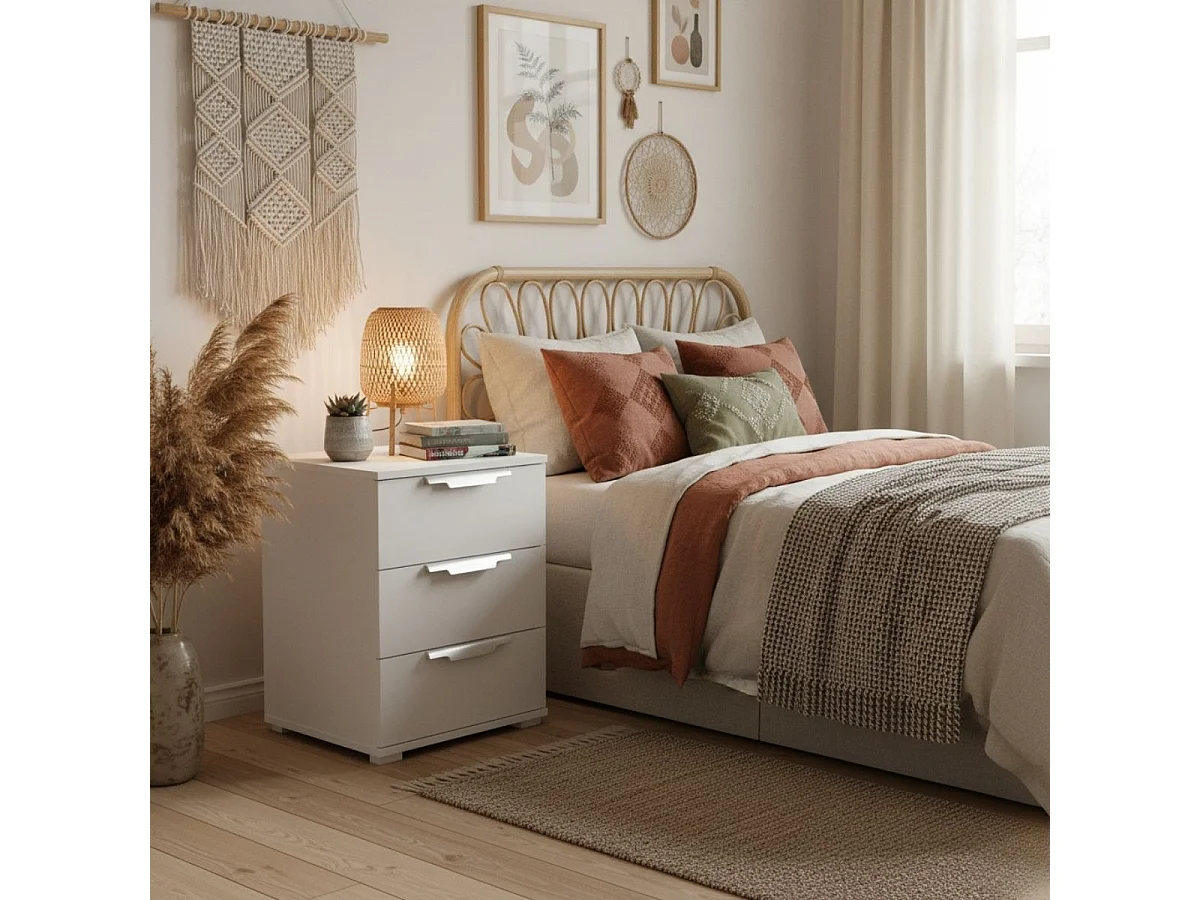 Mesita de noche Naka 3 cajones blanco 61x46x42 cm